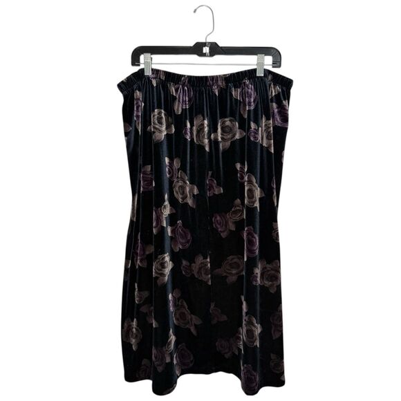 Vtg Velvet Floral Midi Skirt Women’s XL Blue Purple Stretch Roses Whimsigoth 90s - Picture 1 of 5